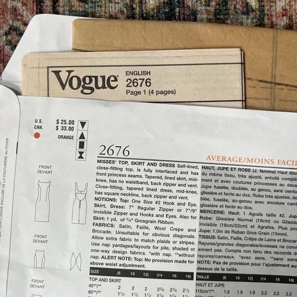 Vogue NY VTG Y2K Top Skirt & Dress, Sizes 8-10-12, Pattern 2676, Uncut - Picture 5 of 5